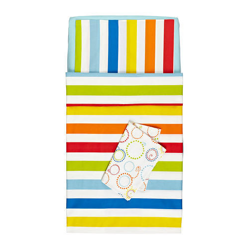 이케아 VITAMINER RAND 4-pieces Bedlinen Set for Cot Baby Bed (Multicolor) 701.658.51 - 마켓비