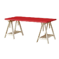 이케아 LINNMON 테이블 상판 150x75 하이글로스레드 + ARTUR 테이블다리 - 마켓비